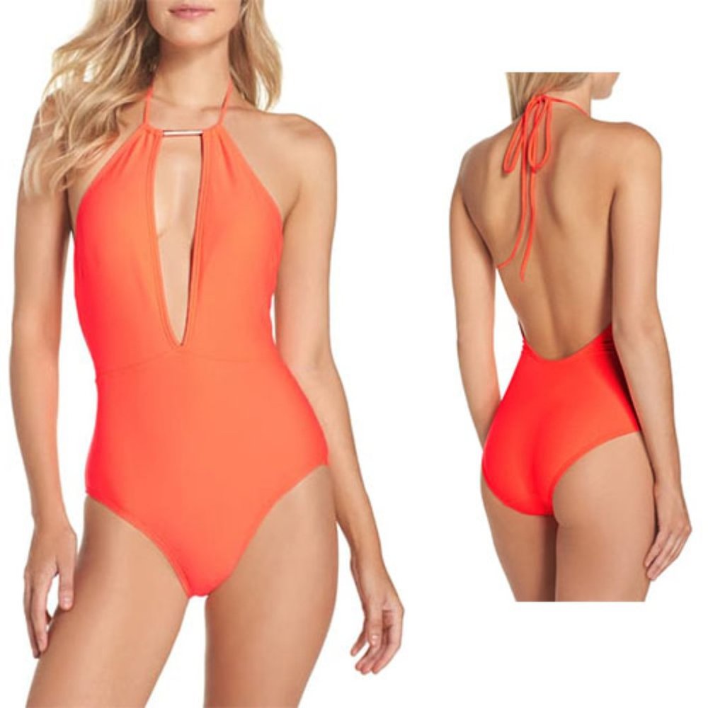 Ted Baker London Halter One Piece Swimsuit Orange